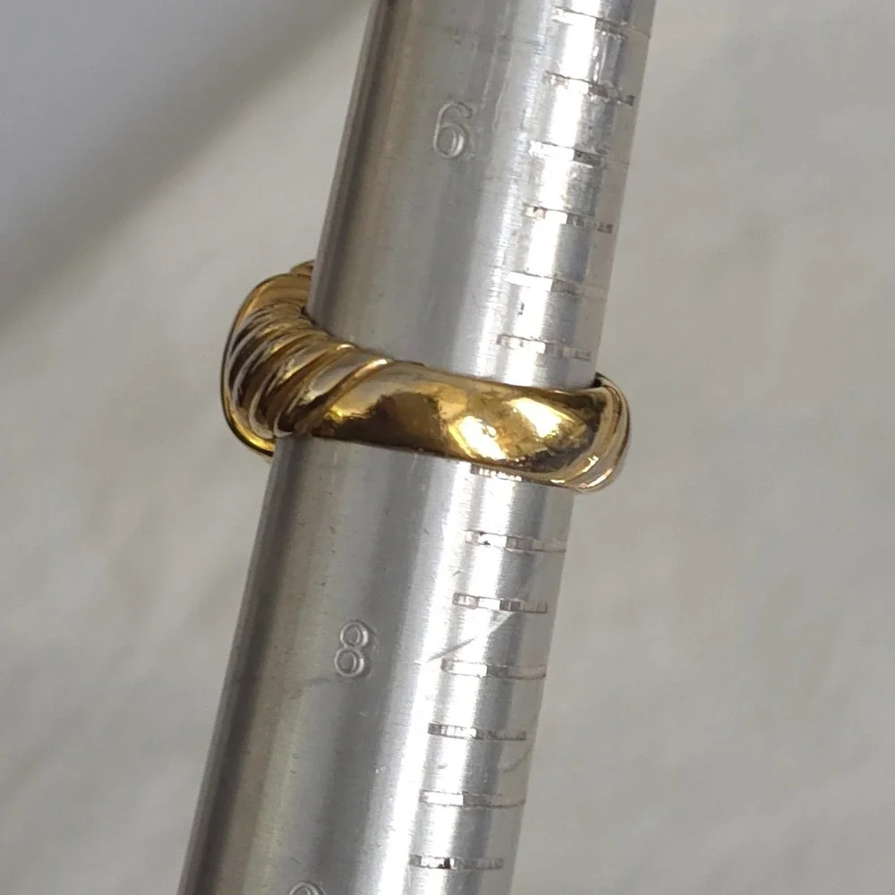Vintage Sterling 925 Gold Tone Chunky Ring Green Faceted Glass Stone PAS Size 8